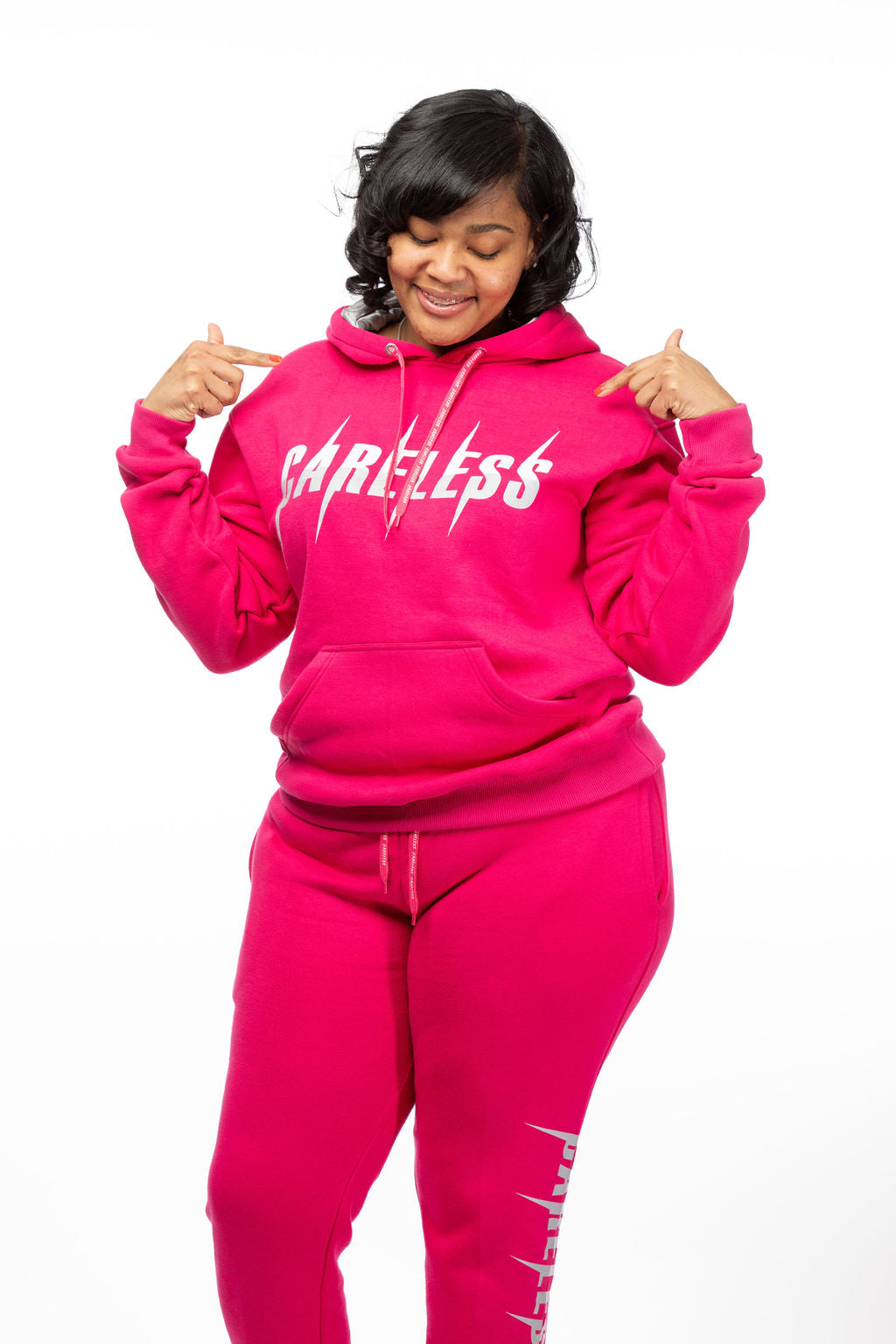 Careless Pink Jogging Suit with Silk-Lined Hood